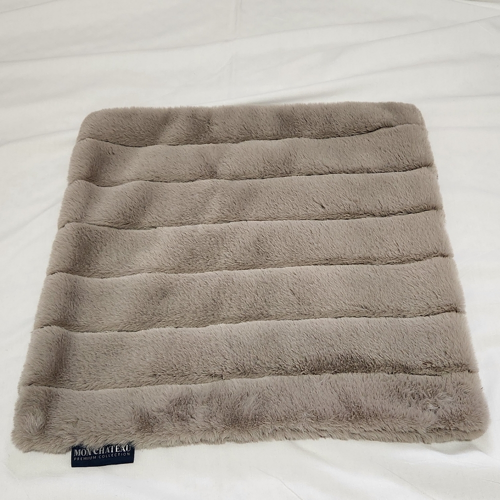 MON Chateau Square Tan Grey Faux Fur Zip Pillow Cover 17" Square
